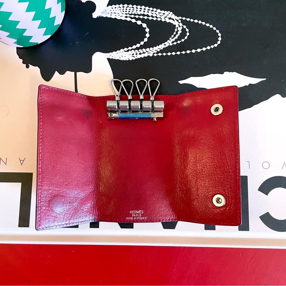 Authentic Hermes Etui Cles Chevre Red Leather 4 Ring Key‎ Case - Picture 4 of 8